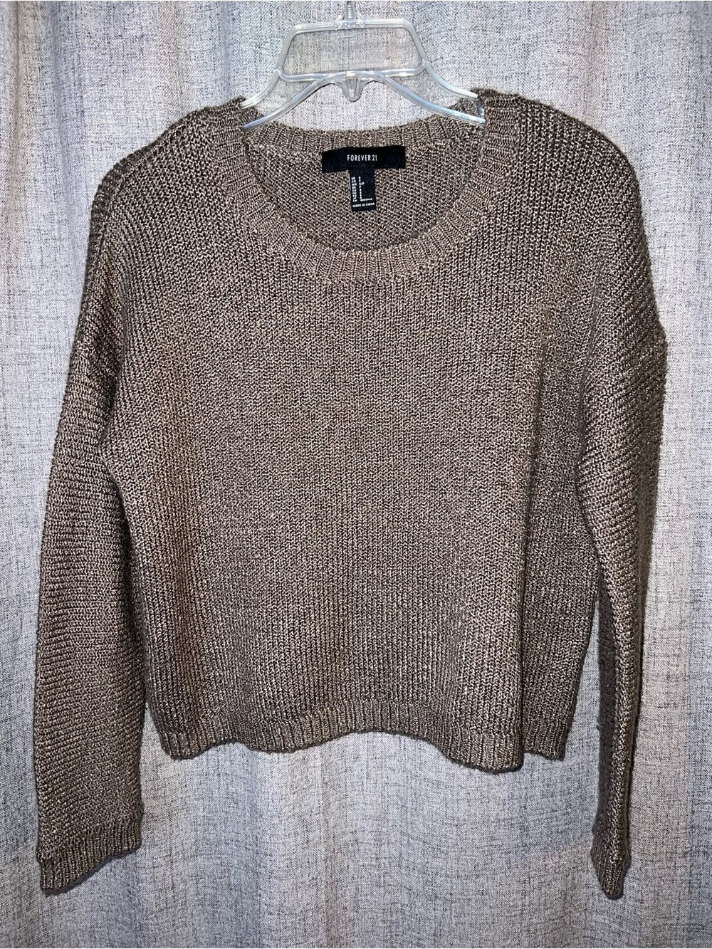 Forever 21 Cropped Brown Knit Sweater Fall Cozy Autumn Size Small